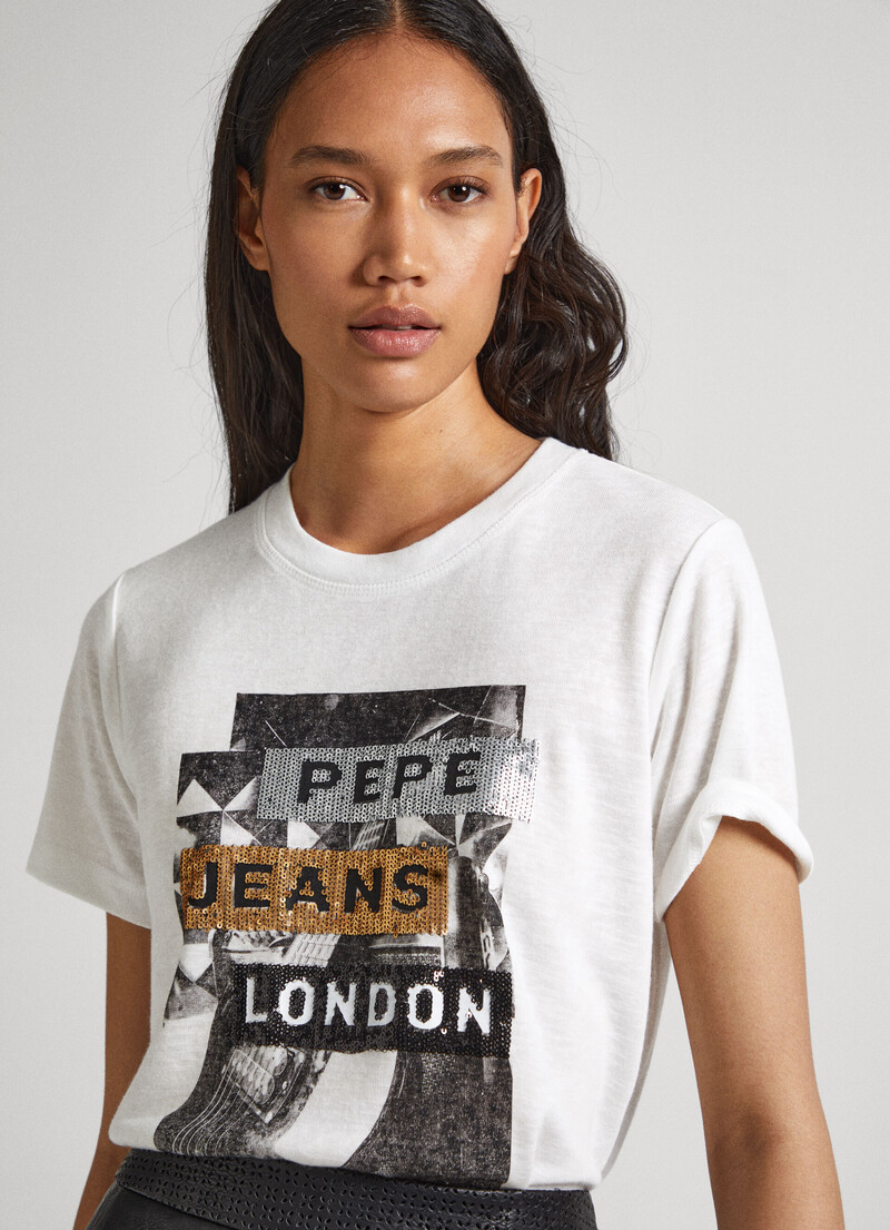 PEPE JEANS WOMENS PHOTO PRINT WHITE T-SHIRT | Storyclubwear