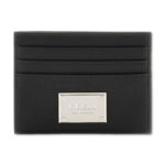 GUESS LEATHER CARD HOLDER METAL PLATE BLACK
