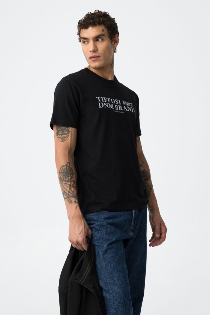 TIFFOSI MENS BLACK PRINTED COTTON T-SHIRT - Image 2