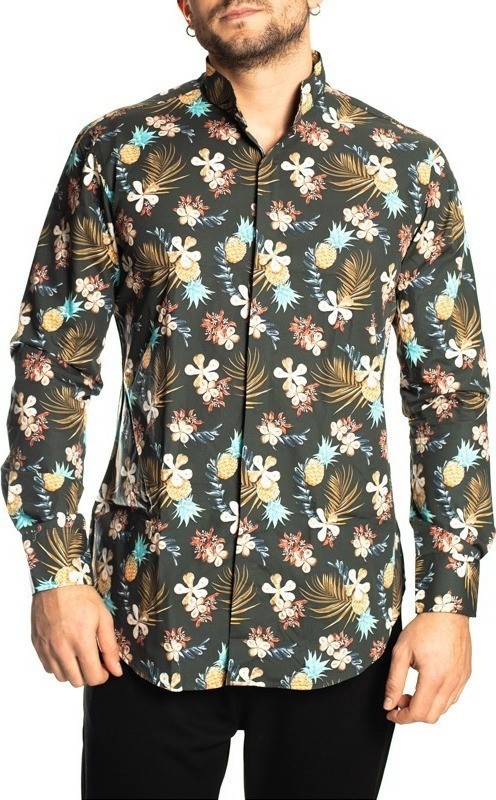 TWIN BLACK MENS SHIRT FLORAL - Image 1