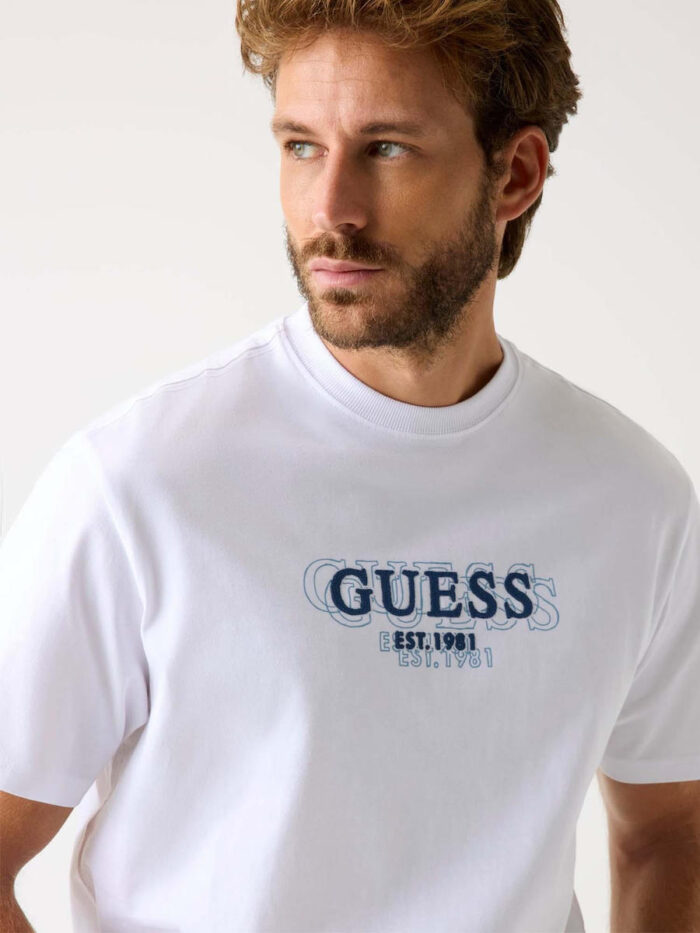 GUESS MENS T-SHIRT WHITE WITH LOGO - Image 3
