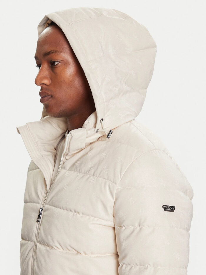 GUESS MENS MONOGRAM PUFFA JACKET BIEGE - Image 4