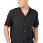REBASE MENS SHIRT BYRON TOTAL BLACK SHORT SLEEVES VISCOSE