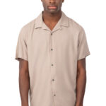 REBASE MENS SHIRT BYRON BEIGE SHORT SLEEVES VISCOSE