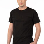 REBASE MENS T-SHIRT WITH EMPBOSSED GRAPHIC BLACK