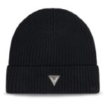 GUESS MENS BEANIE BLACK WITH TRIANGLE LOGO