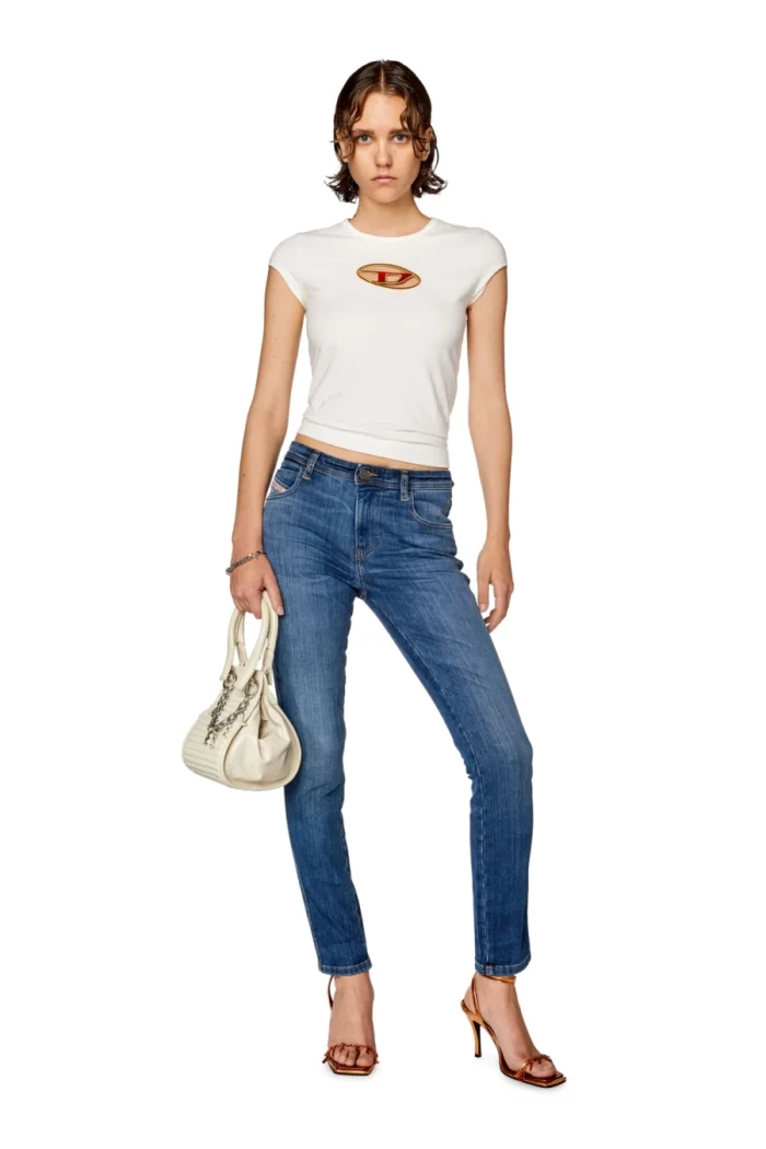 DIESEL BABHILA BLUE SKINNY MID RISE MEDIUM WASHED JEANS - Image 4