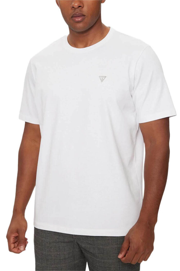GUESS MENS T-SHIRT WHITE TRIANGLE SMAL LOGO - Image 3