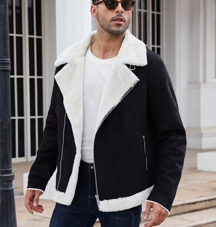 NOLESS MENS JACKET SHEEP SKIN BLACK WITH WHITE FUR - Image 4