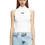 WOMENS RIBBED-KNIT TURTLENECK TOP WHITE