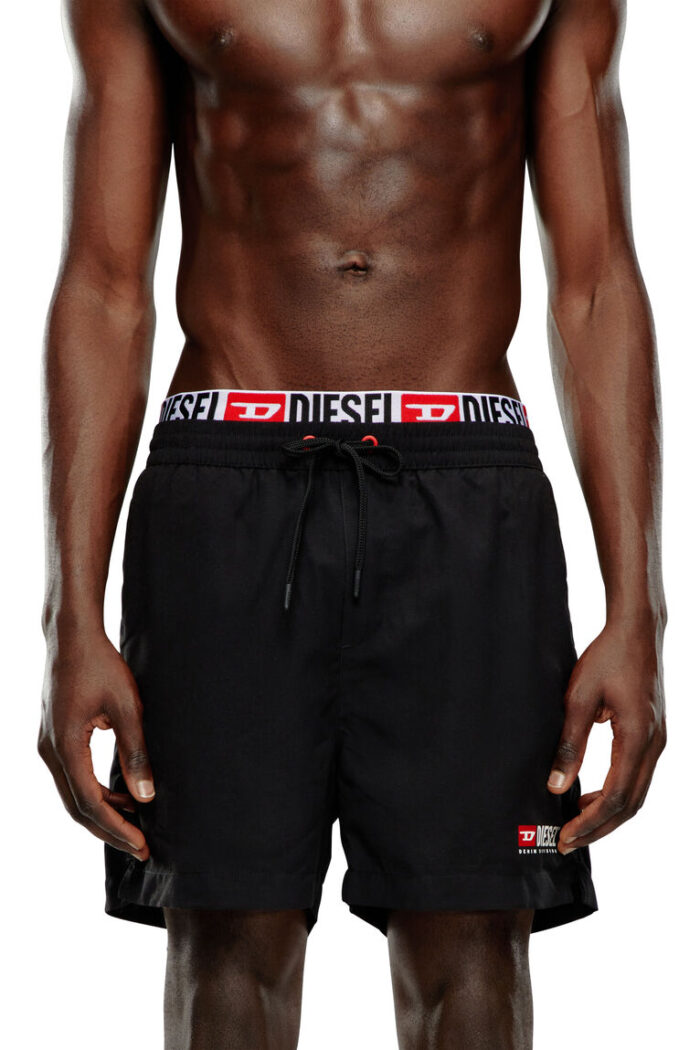 DIESEL MENS DOUBLE-WAIST BOARD SHORTS BLACK - Image 4