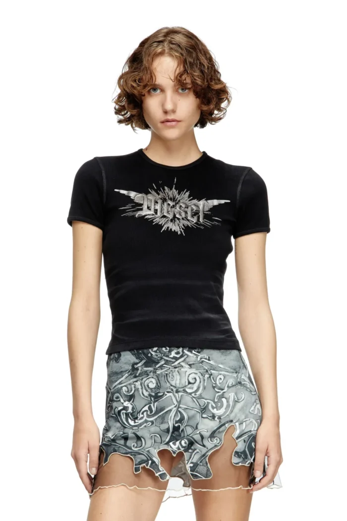 DIESEL t-ele-long-p2 T-shirt with winged Diesel foil print - Image 3