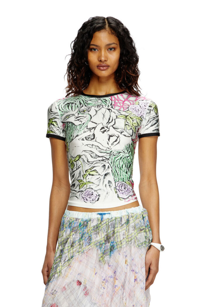 DIESEL t-uncutie-long-q2 T-shirt with tattoo print - Image 2