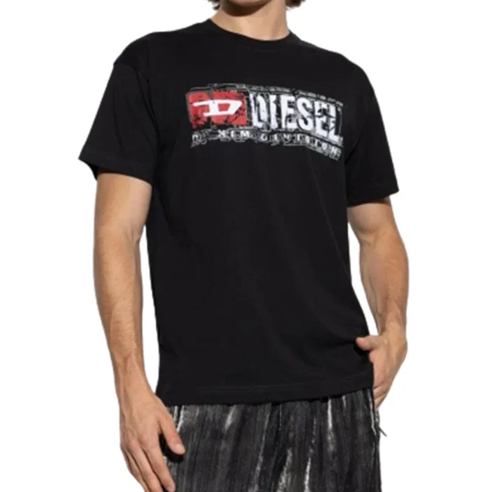 DIESEL MENS T-SHIRT T-NORM T6 GRAPHIC PRINT BLACK - Image 2