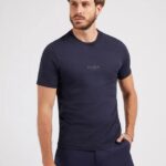 GUESS MENS T-SHIRT SMALLOGO TONE ON TONE BLUE