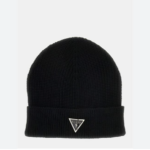 GUESS MENS BEANIE BLACK WITH TRIANGLE LOGO