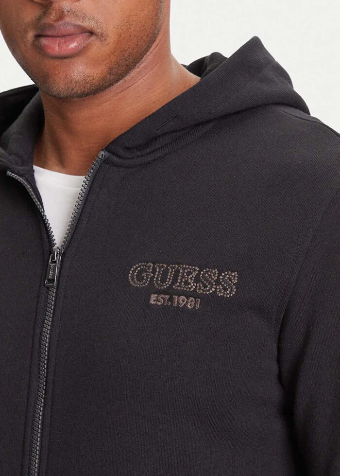 GUESS MENS SWEATSHIRT JACKET BLACK WITH SMALLOGO - Image 4