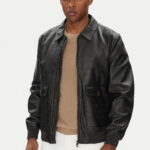 GUESS MENS LEATHER JACKET BLACK ALL OVER PRINT