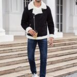 NOLESS MENS JACKET SHEEP SKIN BLACK WITH WHITE FUR
