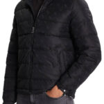 GUESS MENS MONOGRAM PUFFA JACKET BLACK