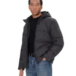 GUESS MENS MONOGRAM PUFFA JACKET GRAY