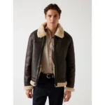GUESS MENS JACKET SHEEP SKIN BROWN