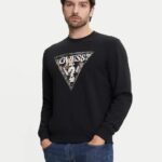 GUESS MENS SWEATSHIRT BLACK WITH TRIANGLE LOGO