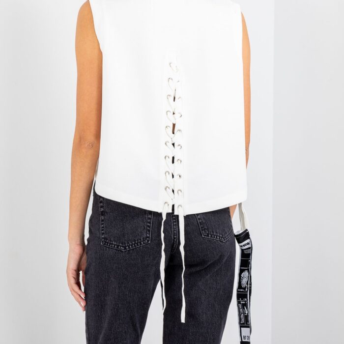 MOD WAVE MOVEMENT BLACK CAPSULE WOMAN VEST WITH LACES WHITE - Image 4