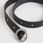 PEPE JEANS WOMENS ROUND BUCKLE LEATHER BELT BLACK