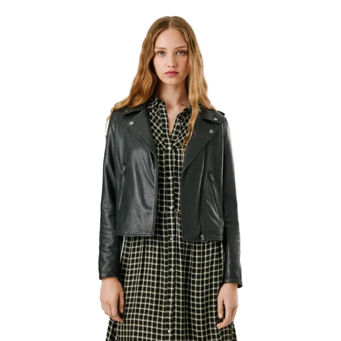 PEPE JEANS WOMANS LEATHER JACKET SILVIA BLACK - Image 4