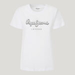 PEPE JEANS WOMENS REGULAR FIT STRASS LOGO T-SHIRT WHITE