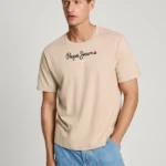PEPE JEANS MENS T-SHIRT EGGO LOGO BEIGE