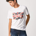 PEPE JEANS MENS T-SHIRT FLAG LOGO WHITE