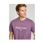 PEPE JEANS MENS T-SHIRT WITH LOGO PRINT AUBERGINE PURPLE