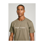 PEPE JEANS MENS T-SHIRT WITH LOGO PRINT STONE GREEN