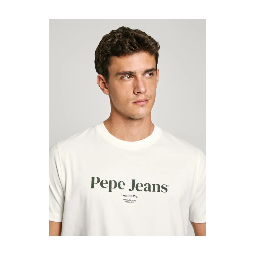 PM509783-803-4 PEPE JEANS MENS T-SHIRT WITH LOGO PRINT OFF WHITE - Image 1