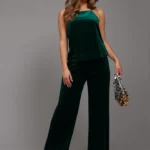 RUT&CIRCLE WOMANS PANTS GREEN VELVET MILEY