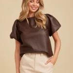 RUT&CIRCLE WOMENS BROWN HILDA PU BLOUSE