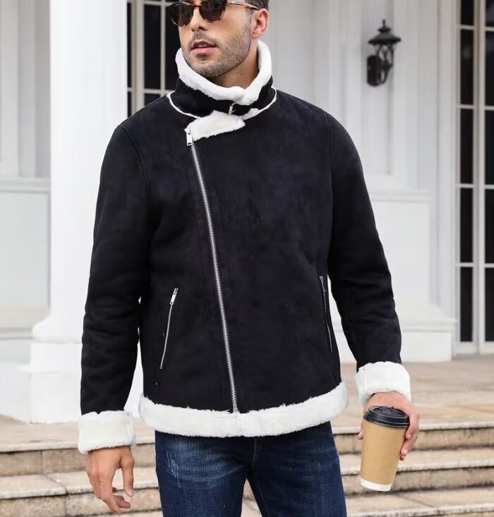 NOLESS MENS JACKET SHEEP SKIN BLACK WITH WHITE FUR - Image 3