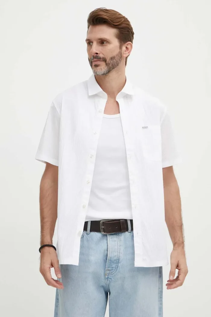 GUESS MENS SHIRT WHITE STRIPES SHORTSLEEVES - Image 2