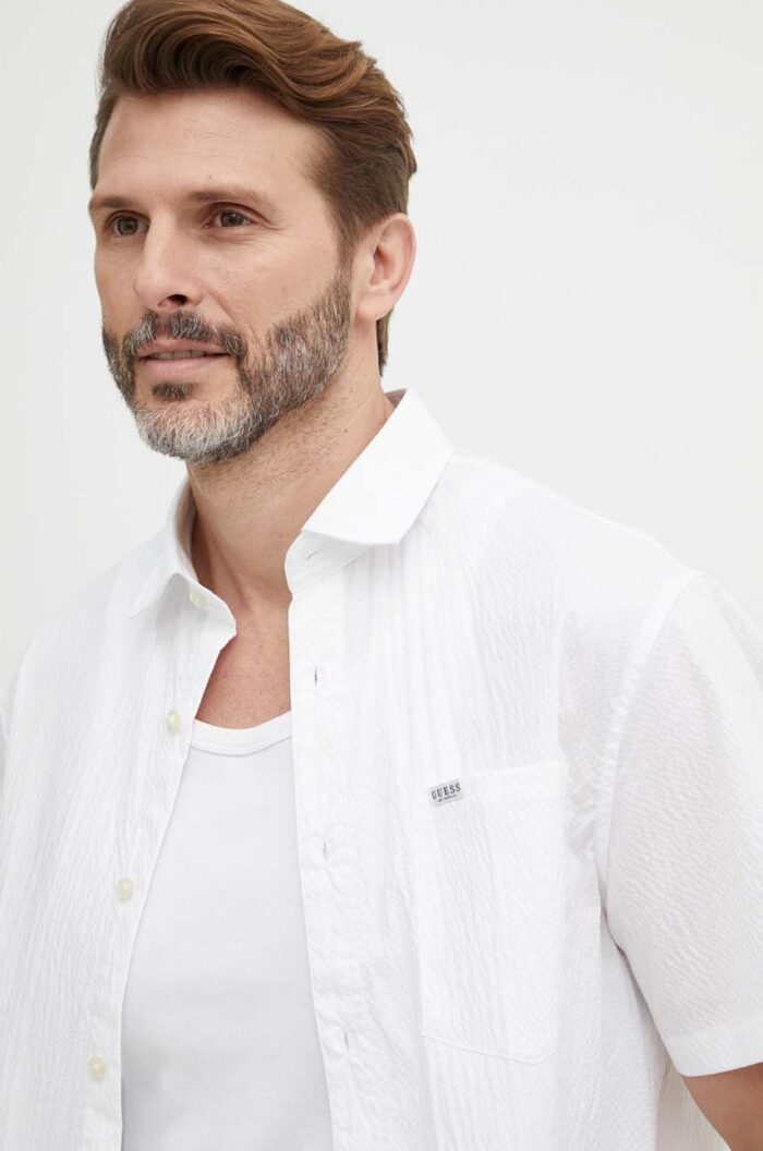 GUESS MENS SHIRT WHITE STRIPES SHORTSLEEVES - Image 4