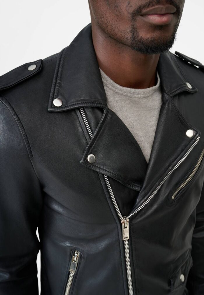 RICANO  black leather jacket perfecto sheeep ray wash - Image 2