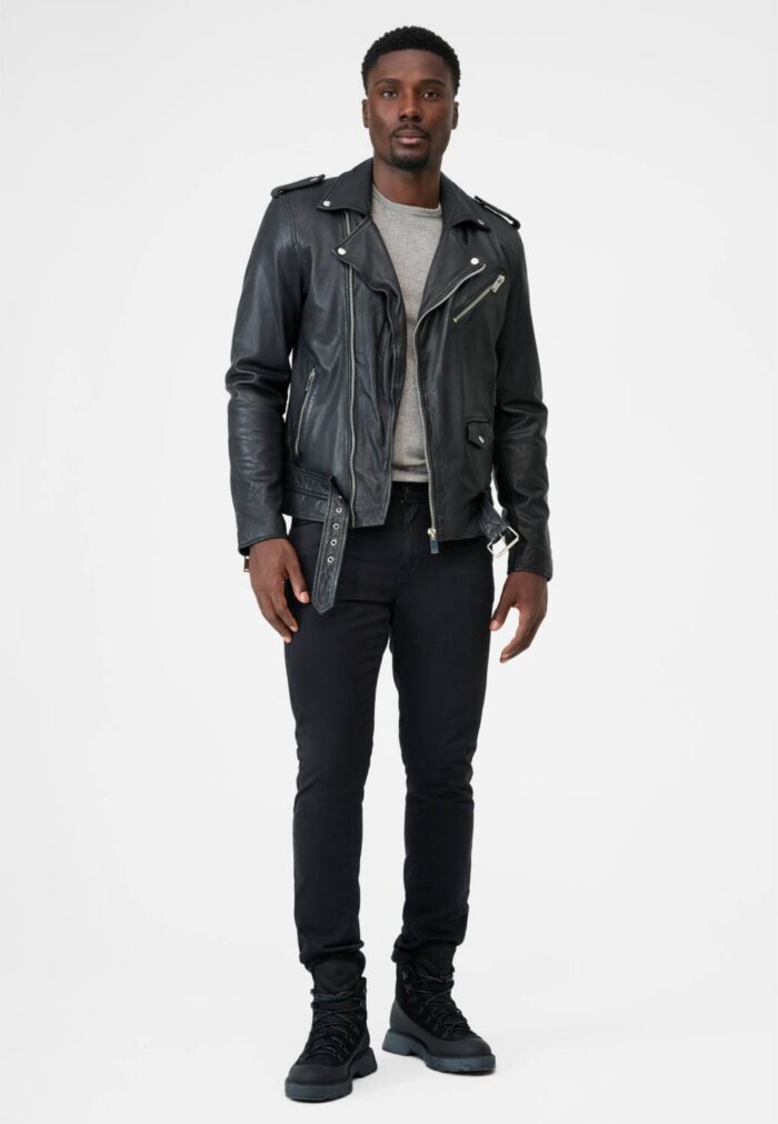 RICANO  black leather jacket perfecto sheeep ray wash - Image 4
