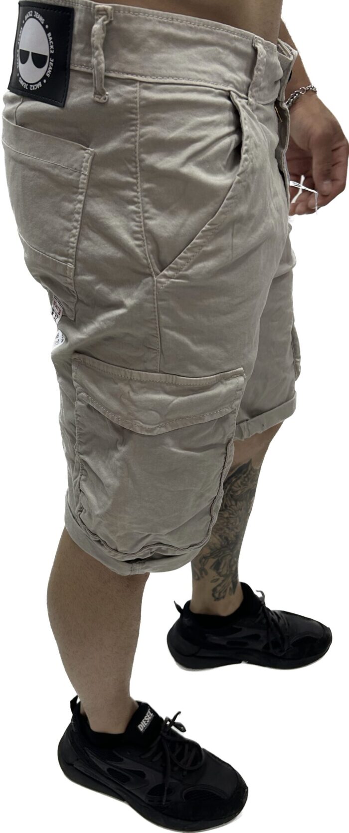 BACK2JEANS MENS COTTON CARGO SHORTS BEIGE - Image 2