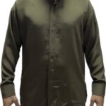 TWIN BLACK MENS HIDDEN BUTTON SHIRT MAO OLIVE-GREEN GOFRE