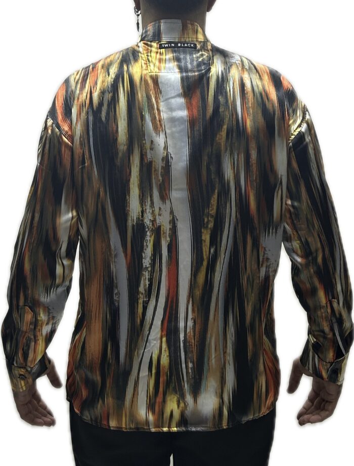 TWIN BLACK SATEN SHIRT ORANGE - Image 2