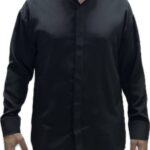 TWIN BLACK MENS HIDDEN BUTTON SHIRT MAO BLACK GOFRE