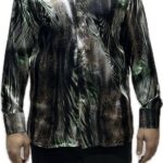 TWIN BLACK MENS SHIRT GREEN ANIMAL PRINT 02-2068