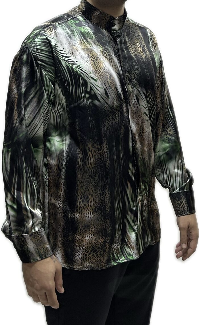 TWIN BLACK MENS SHIRT GREEN ANIMAL PRINT 02-2068 - Image 3