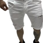 BACK2JEANS MENS DENIM SHORTS WHITE
